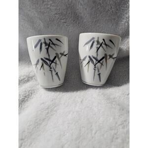 (Set Of 2) Vintage Noritake Tea Sake China Porcelain Bamboo Silver Trim White 3"